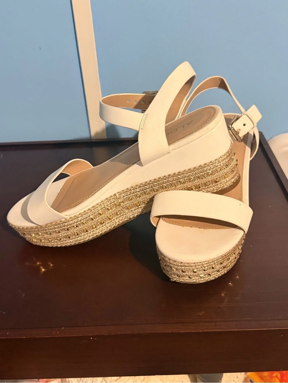 Aldo White Platform Espadrille Sandals with Gold Accent